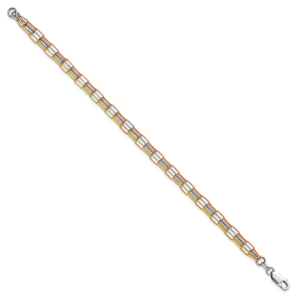 FJC Finejewelers 925 Sterling Silver Rose and Yellow-tone Paper-clip Link 3-strand Bracelet 7.5 Inches x 2.49 mm