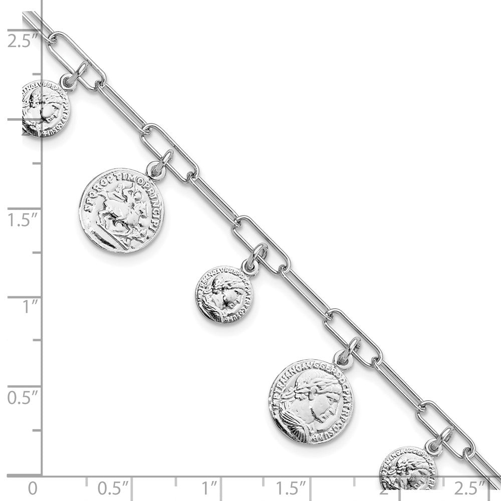 FJC Finejewelers 925 Sterling Silver Fancy Polished Coin Charm with 1in ext. Bracelet 6.75 Inches x 12 mm