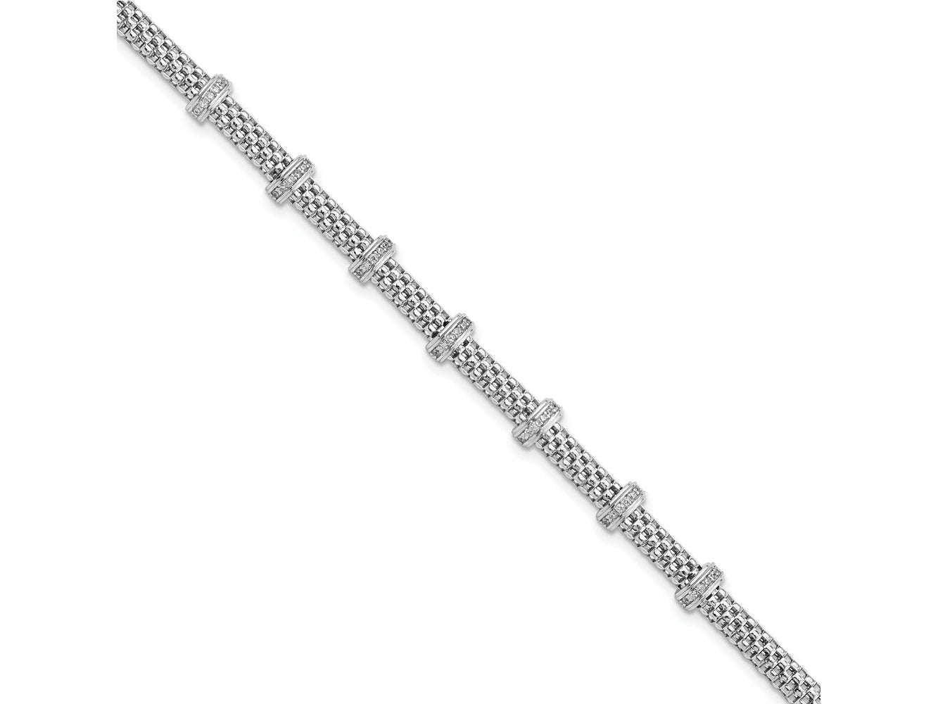 FJC Finejewelers 925 Sterling Silver Fancy Rhodium Plated Polished CZ Bracelet 7.5 Inches x 6.34 mm