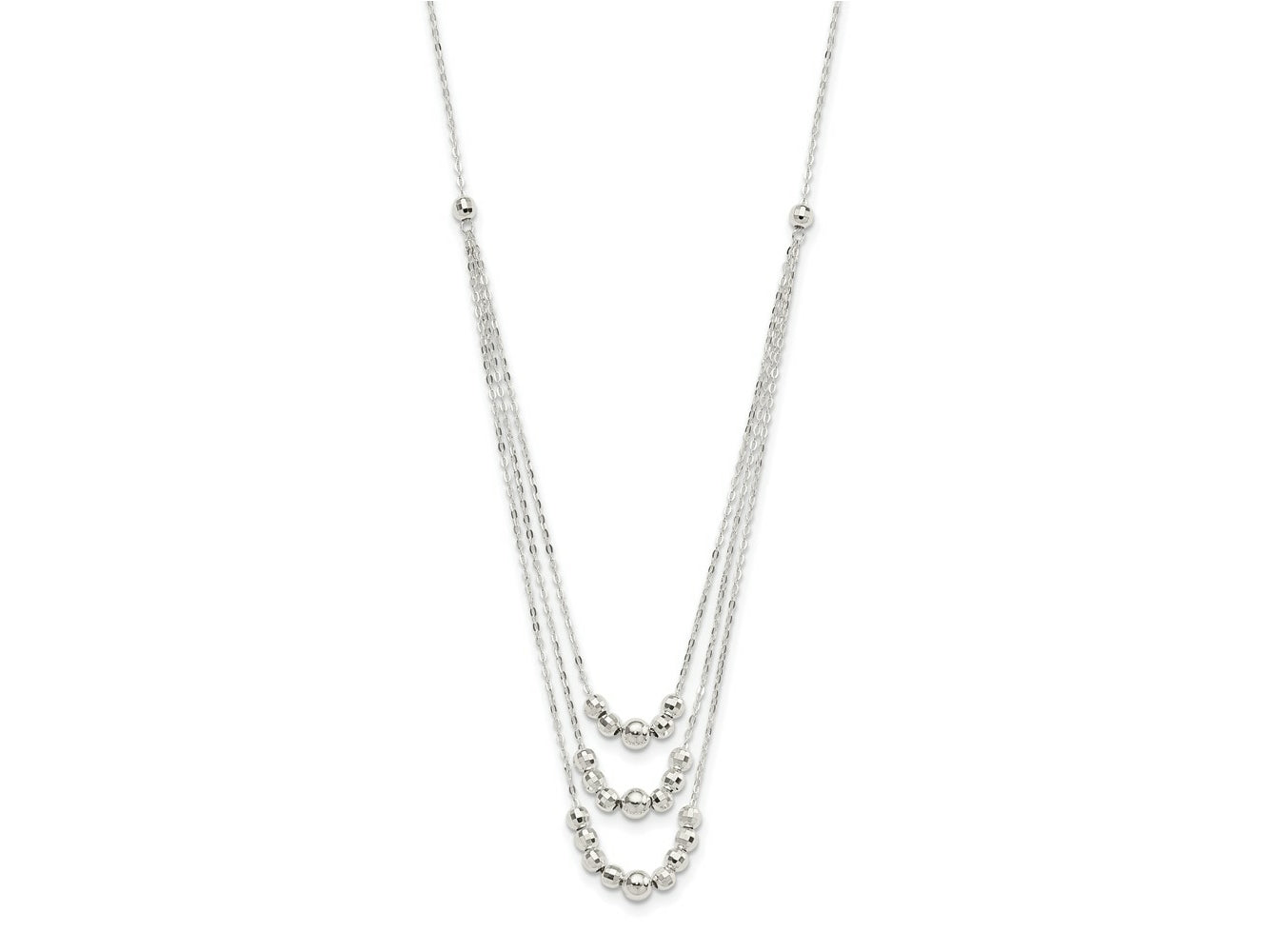 FJC Finejewelers 925 Sterling Silver Bright Cut Fancy Polished 3-Strand Beaded Necklace 16 Inches x 4 mm