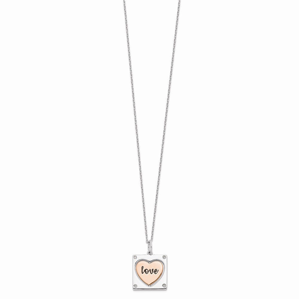 FJC Finejewelers 925 Sterling Silver Necklace Rose-tone MOM Heart Center Spins CZ with 2in ex 16 Inc