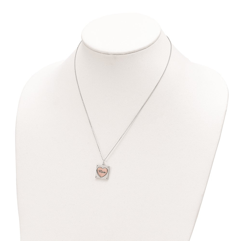 FJC Finejewelers 925 Sterling Silver Necklace Rose-tone MOM Heart Center Spins CZ with 2in ex 16 Inc