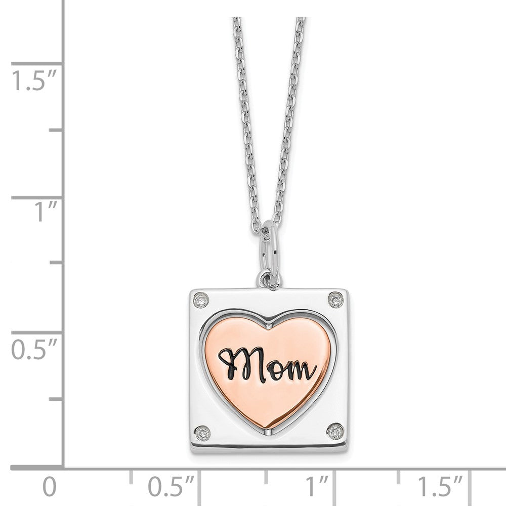 FJC Finejewelers 925 Sterling Silver Necklace Rose-tone MOM Heart Center Spins CZ with 2in ex 16 Inc