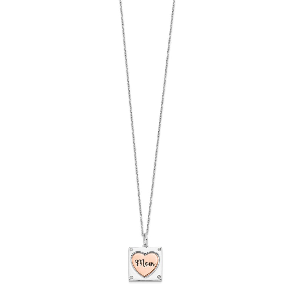 FJC Finejewelers 925 Sterling Silver Necklace Rose-tone MOM Heart Center Spins CZ with 2in ex 16 Inc