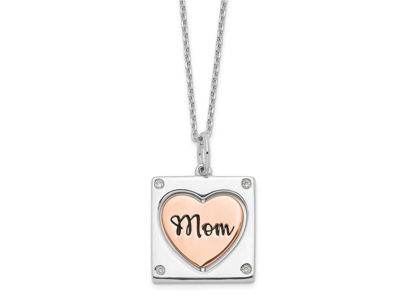 FJC Finejewelers 925 Sterling Silver Necklace Rose-tone MOM Heart Center Spins CZ with 2in ex 16 Inc