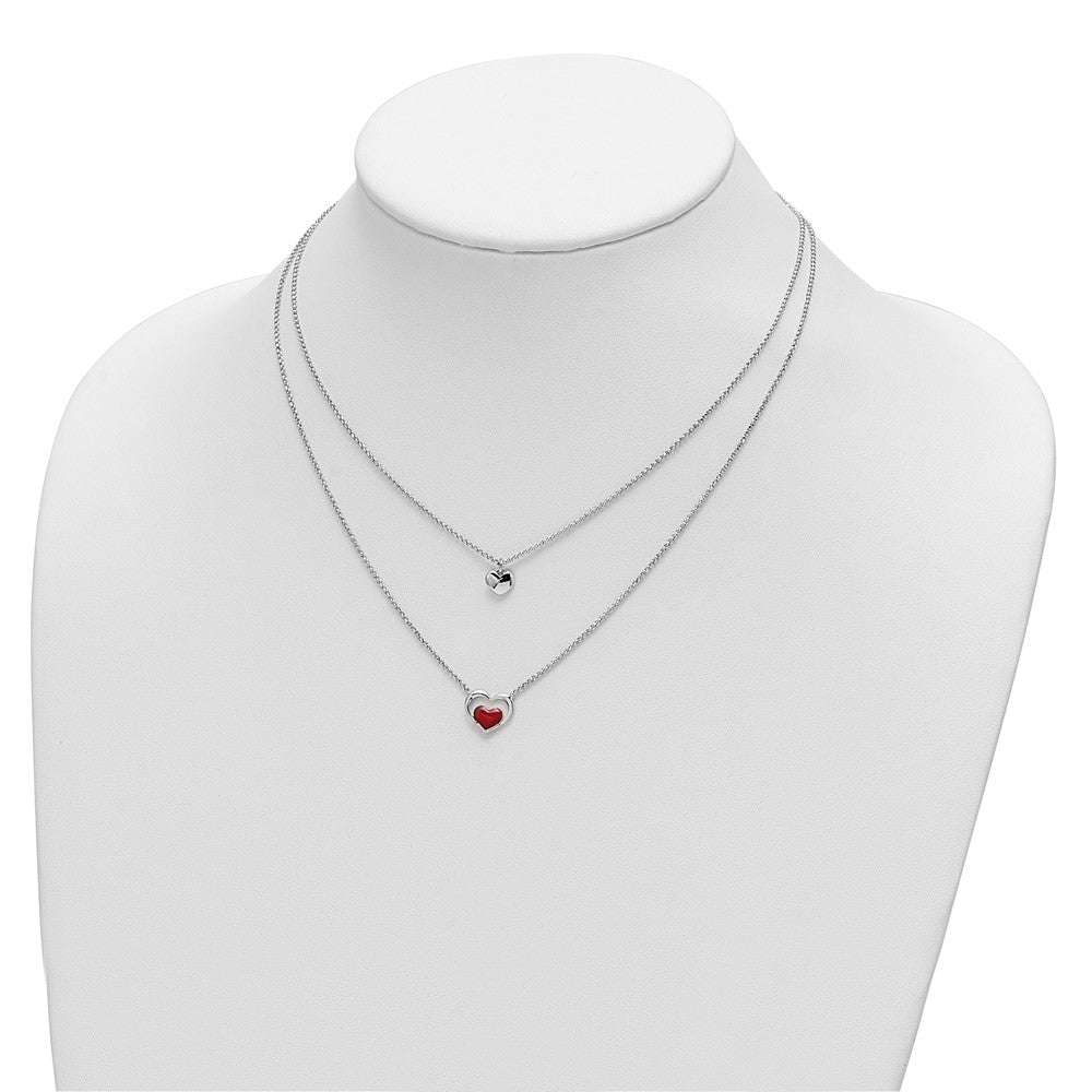 FJC Finejewelers 925 Sterling Silver ate Enamel Heart 2-Strand with 1in Ext Necklace 16 Inches x 11 mm