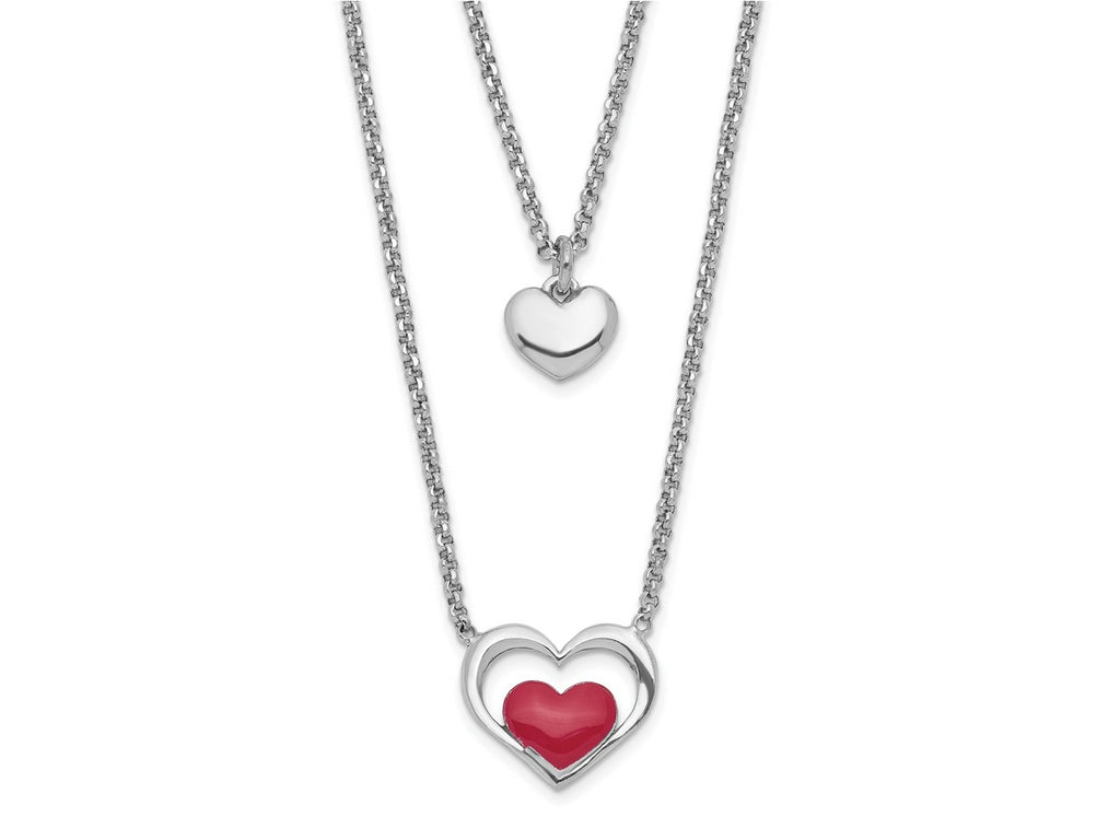 FJC Finejewelers 925 Sterling Silver ate Enamel Heart 2-Strand with 1in Ext Necklace 16 Inches x 11 mm