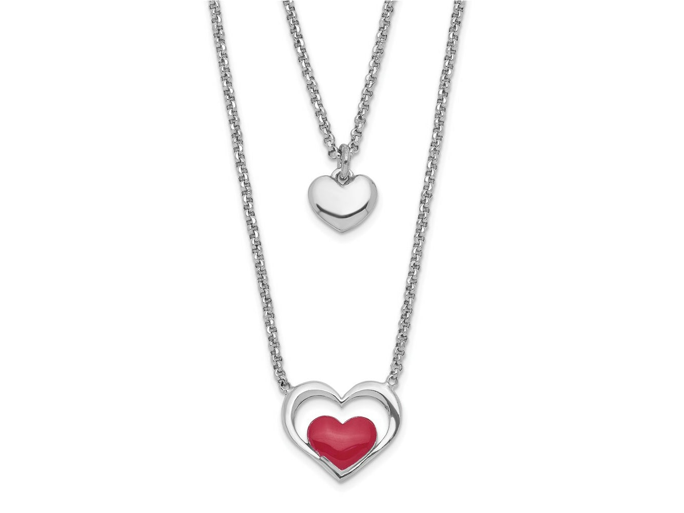 FJC Finejewelers 925 Sterling Silver ate Enamel Heart 2-Strand with 1in Ext Necklace 16 Inches x 11 mm
