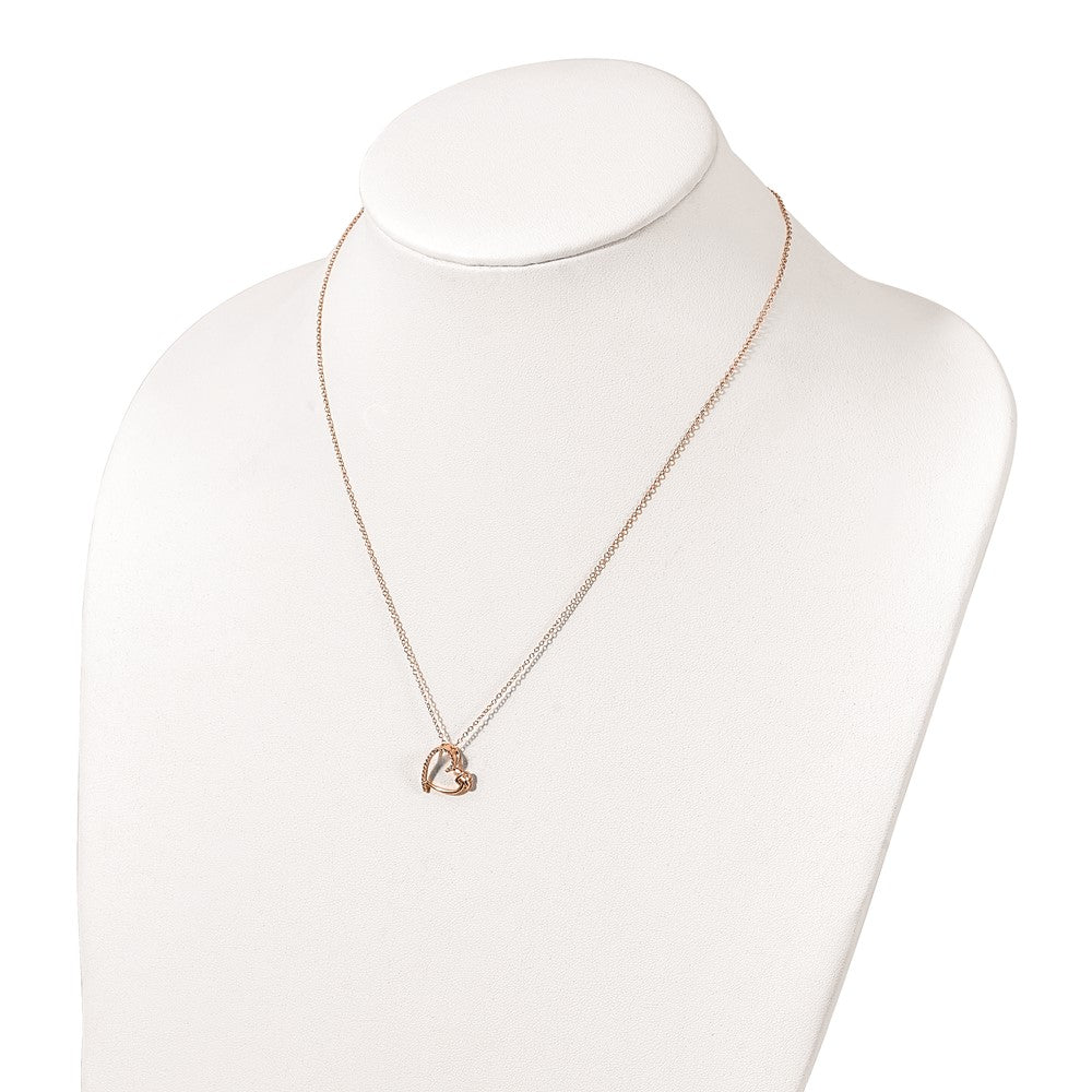 FJC Finejewelers 925 Sterling Silver Polished Rose-tone CZ Heart 18in Necklace 18 Inches x 12 mm