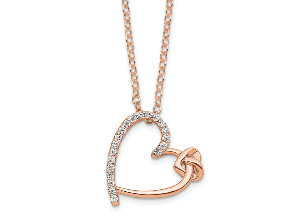 FJC Finejewelers 925 Sterling Silver Polished Rose-tone CZ Heart 18in Necklace 18 Inches x 12 mm