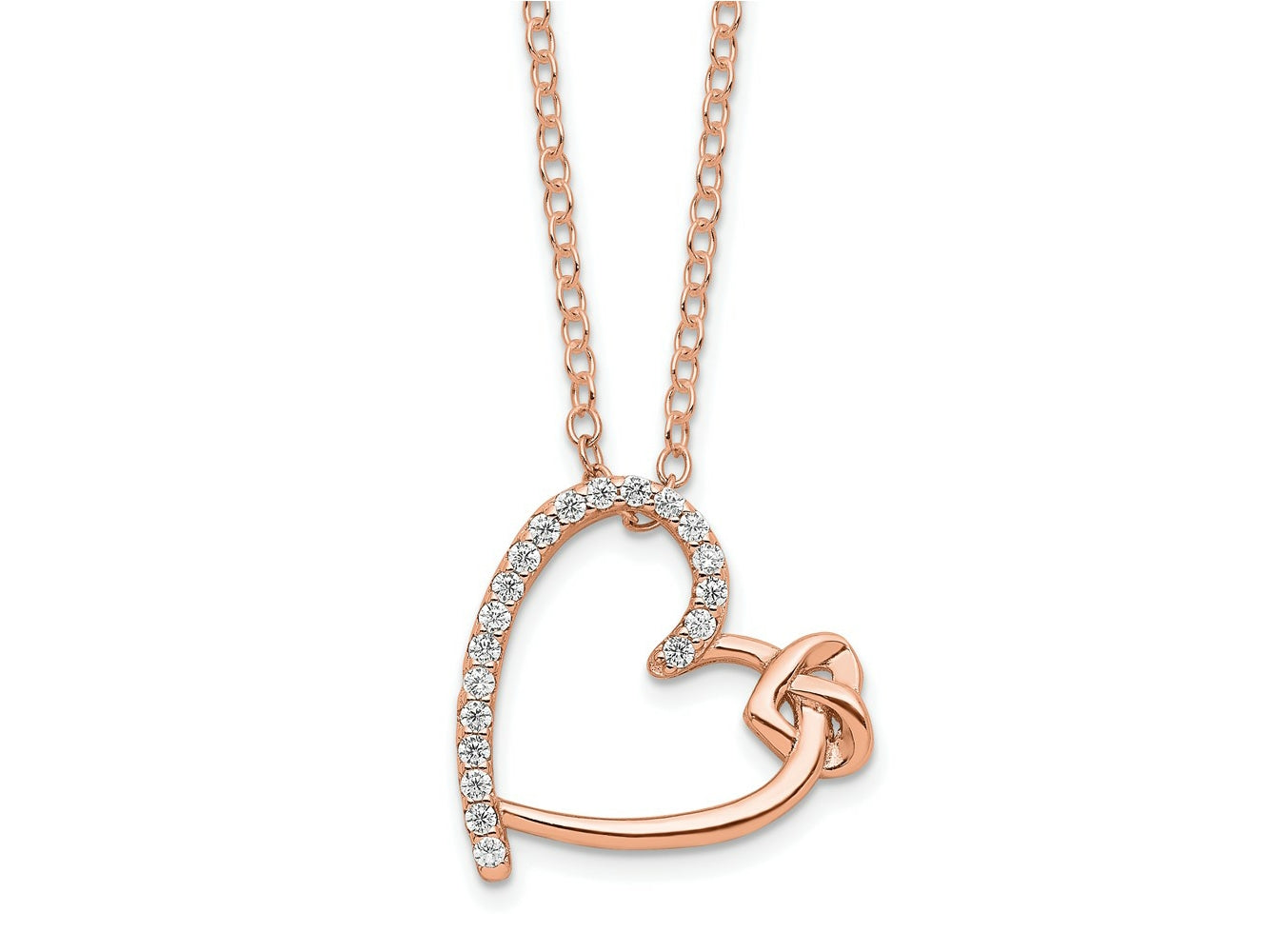 FJC Finejewelers 925 Sterling Silver Polished Rose-tone CZ Heart 18in Necklace 18 Inches x 12 mm