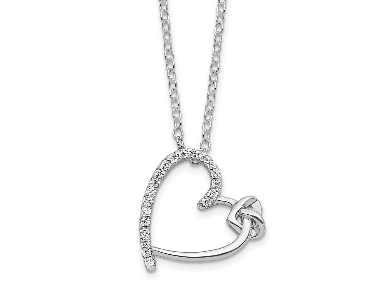 FJC Finejewelers 925 Sterling Silver Polished Rhodium Plated CZ Heart 18in Necklace 18 Inches x 12 mm