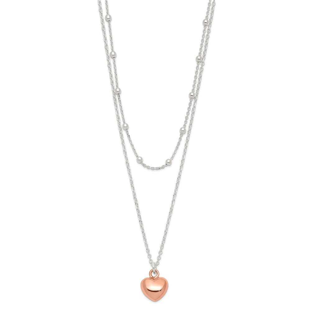 FJC Finejewelers 925 Sterling Silver and Rose-tone Beaded Heart Adjustable Necklace 17 Inches x 11 mm