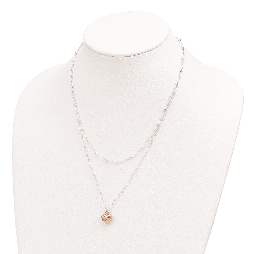 FJC Finejewelers 925 Sterling Silver and Rose-tone Beaded Heart Adjustable Necklace 17 Inches x 11 mm