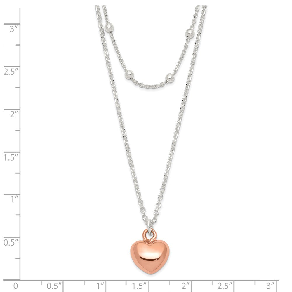 FJC Finejewelers 925 Sterling Silver and Rose-tone Beaded Heart Adjustable Necklace 17 Inches x 11 mm
