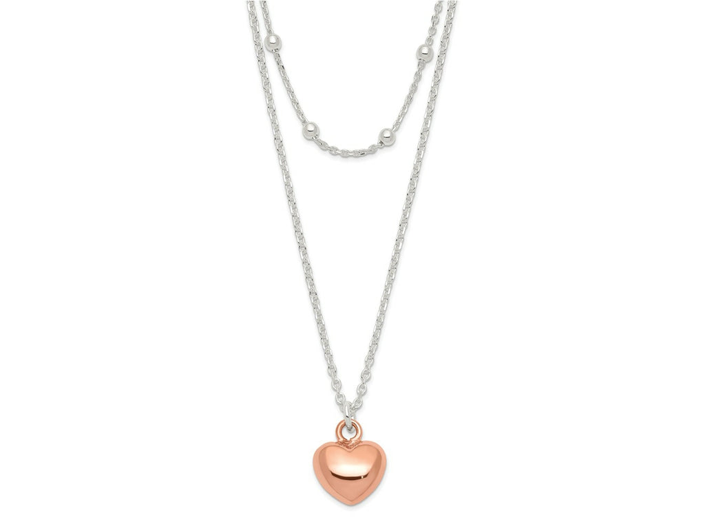FJC Finejewelers 925 Sterling Silver and Rose-tone Beaded Heart Adjustable Necklace 17 Inches x 11 mm