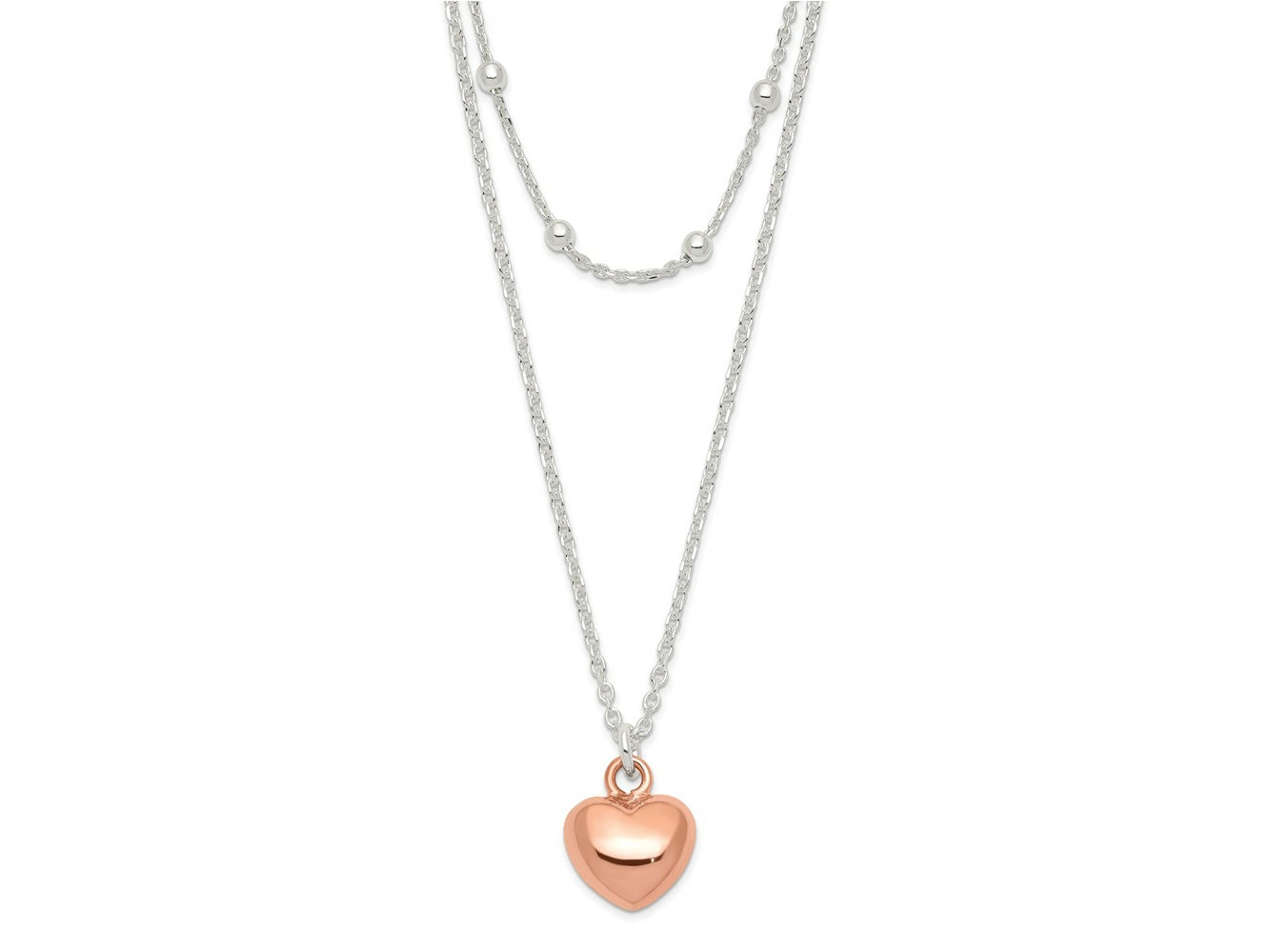 FJC Finejewelers 925 Sterling Silver and Rose-tone Beaded Heart Adjustable Necklace 17 Inches x 11 mm