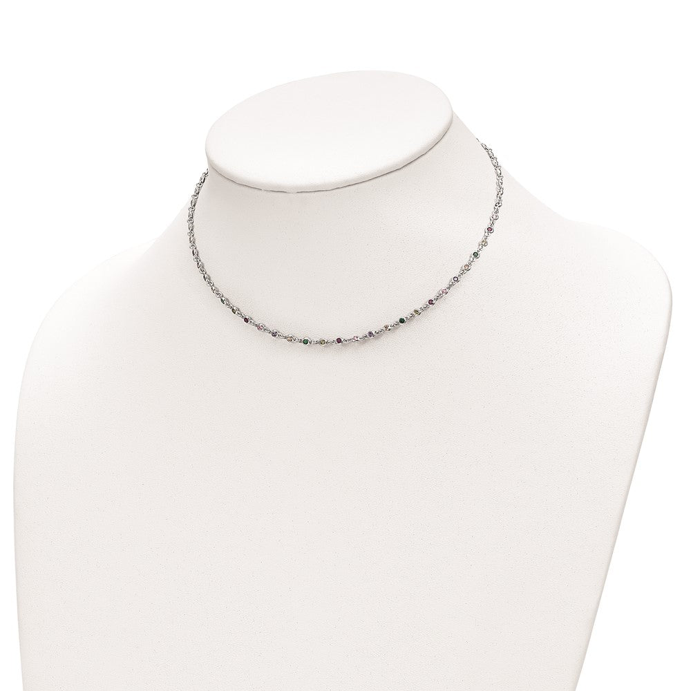 FJC Finejewelers 925 Sterling Silver  Polished Multi-color CZ with 3 IN EXT Choker 12 Inches