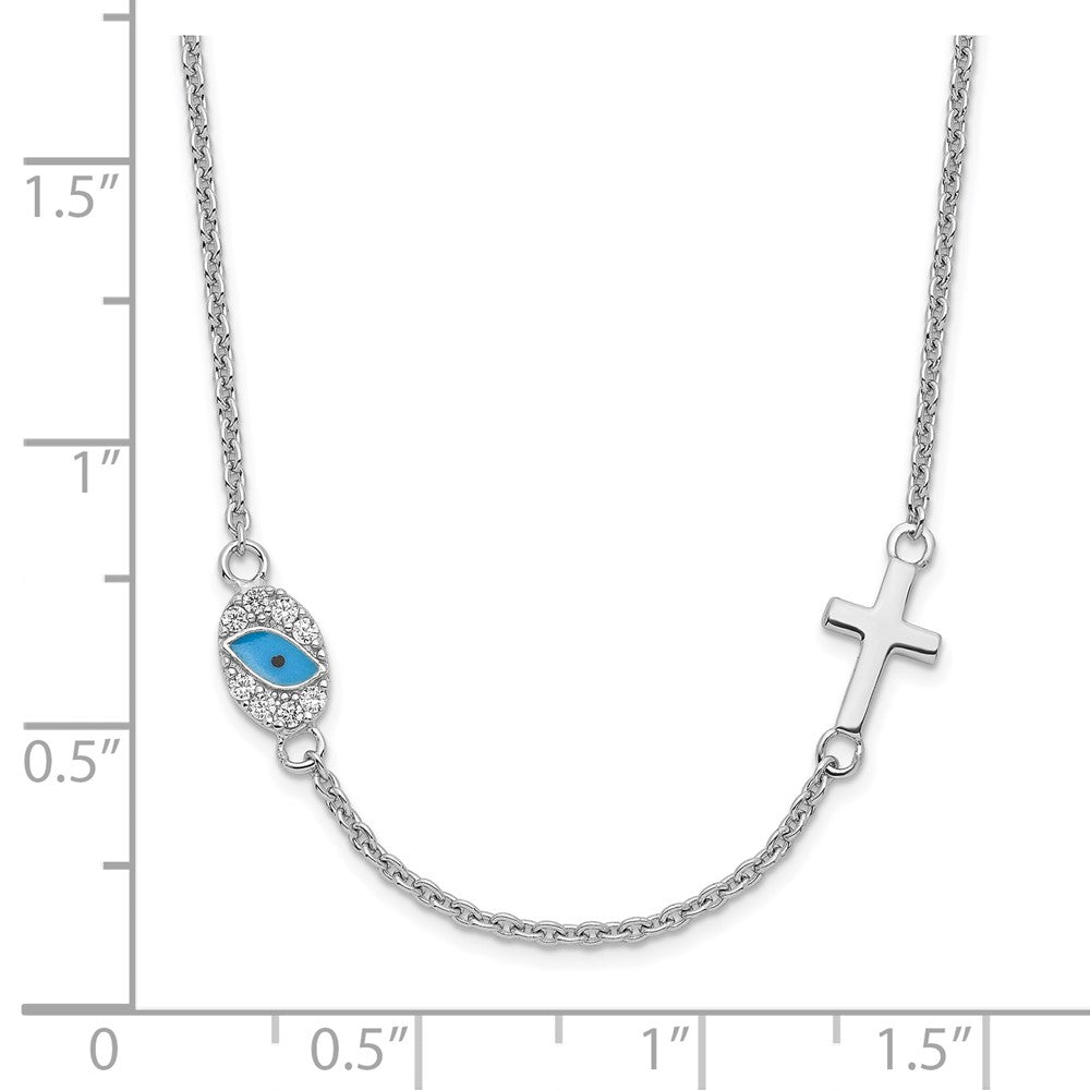 FJC Finejewelers 925 Sterling Silver  CZ Enamel Cross with Eye 16.5in with 2in ext Necklace 18 Inches x 5 mm