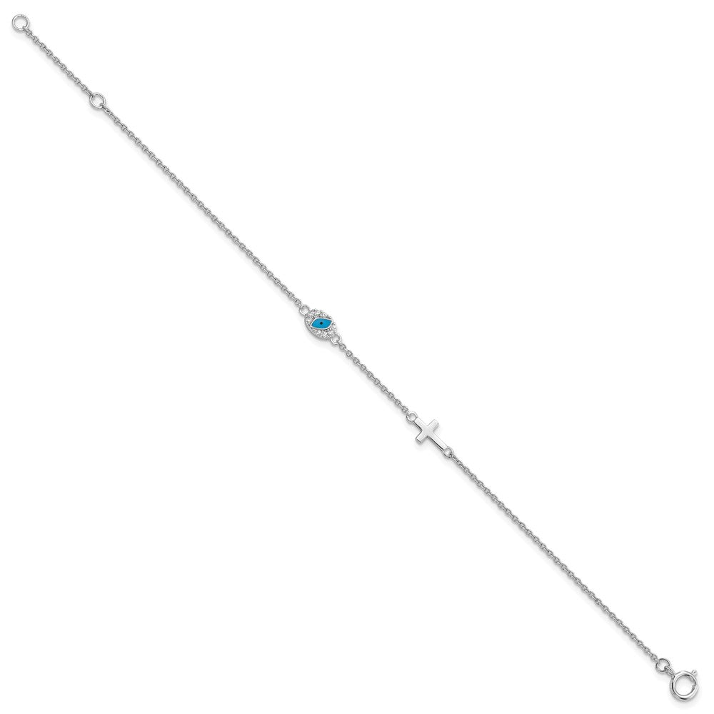 FJC Finejewelers 925 Sterling Silver  CZ Enamel Cross with Eye 6.5in with 1in ext Bracelet 7.5 Inches x 5.6 mm