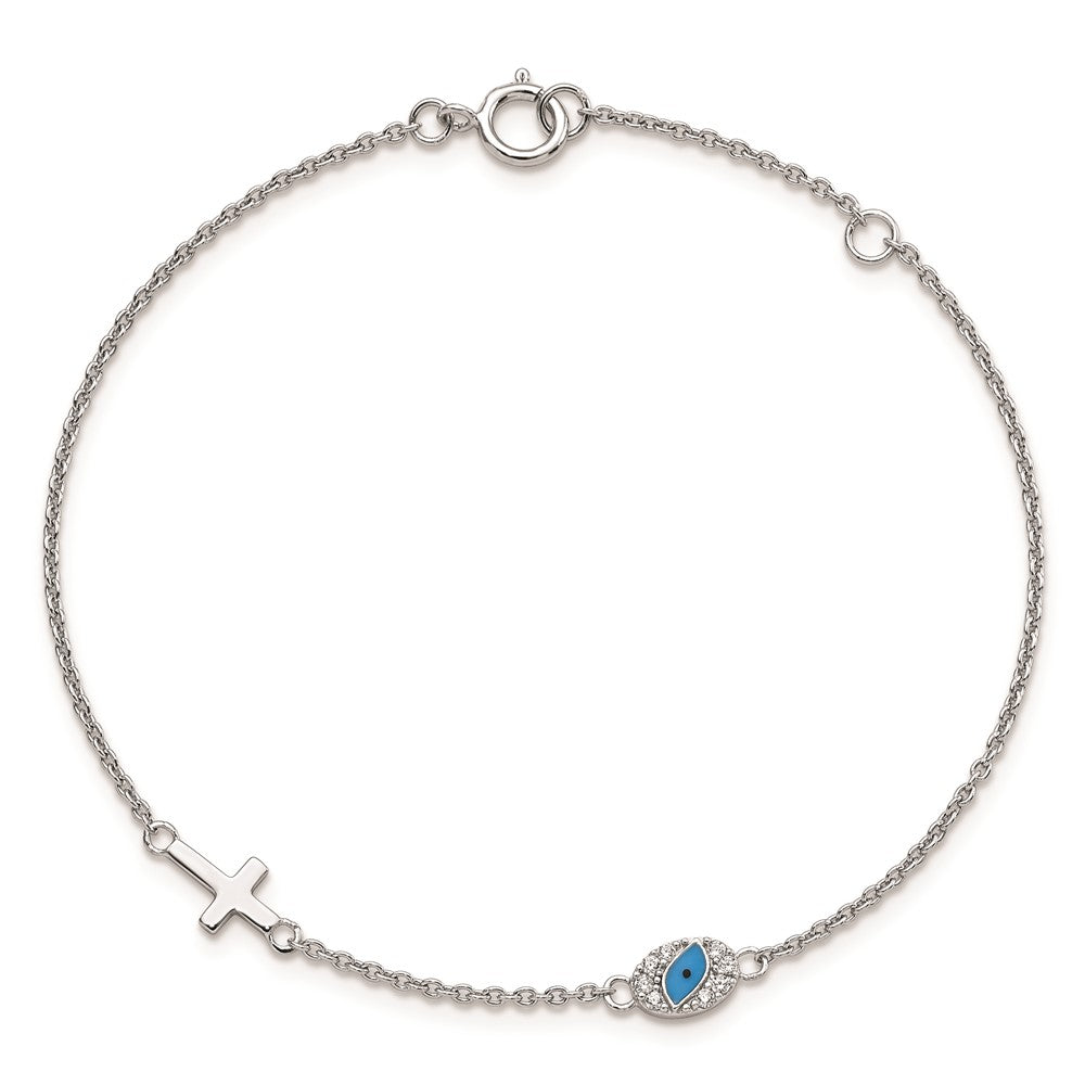 FJC Finejewelers 925 Sterling Silver  CZ Enamel Cross with Eye 6.5in with 1in ext Bracelet 7.5 Inches x 5.6 mm