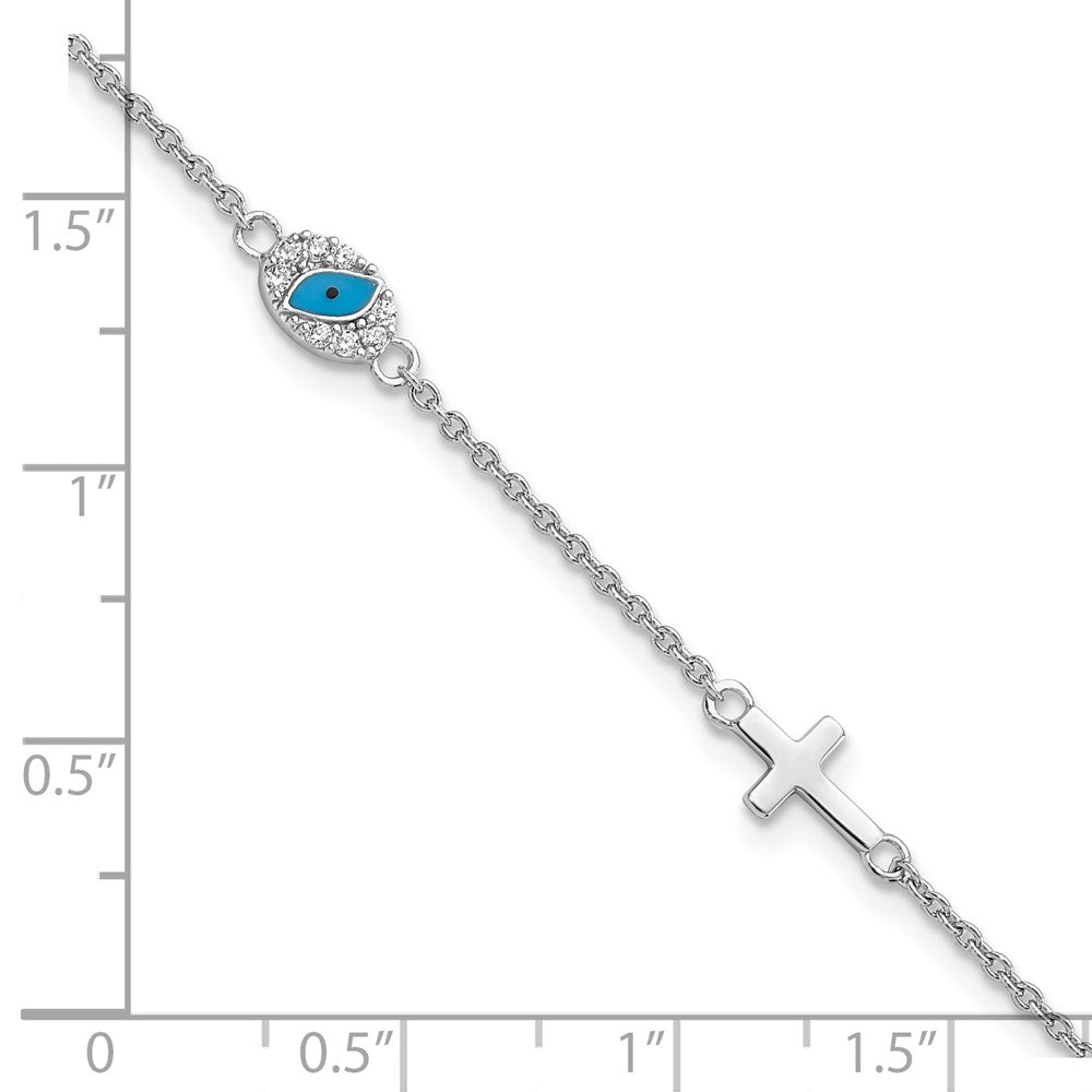 FJC Finejewelers 925 Sterling Silver  CZ Enamel Cross with Eye 6.5in with 1in ext Bracelet 7.5 Inches x 5.6 mm