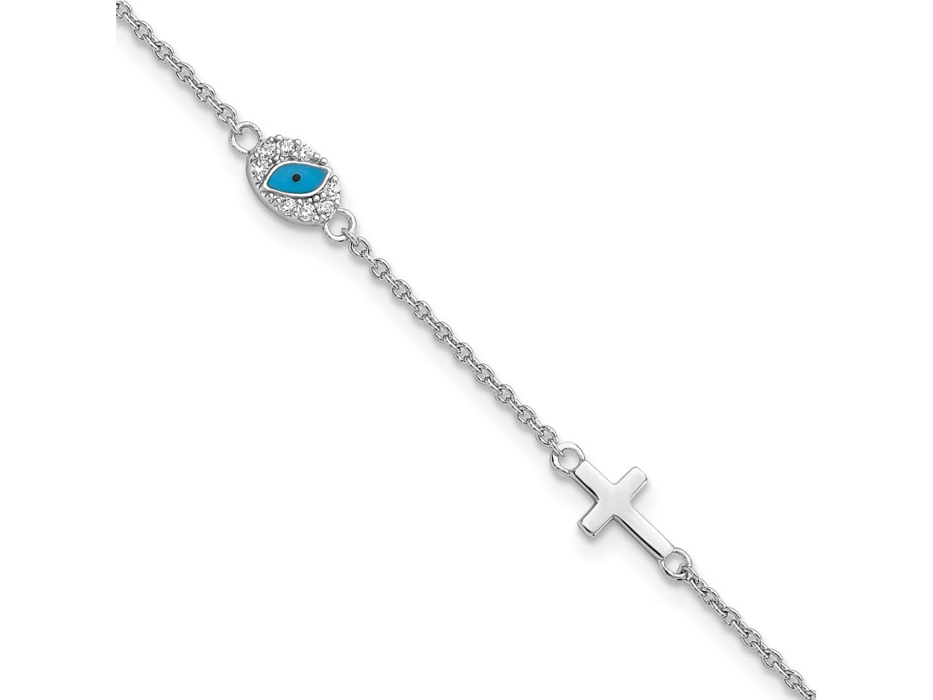 FJC Finejewelers 925 Sterling Silver  CZ Enamel Cross with Eye 6.5in with 1in ext Bracelet 7.5 Inches x 5.6 mm