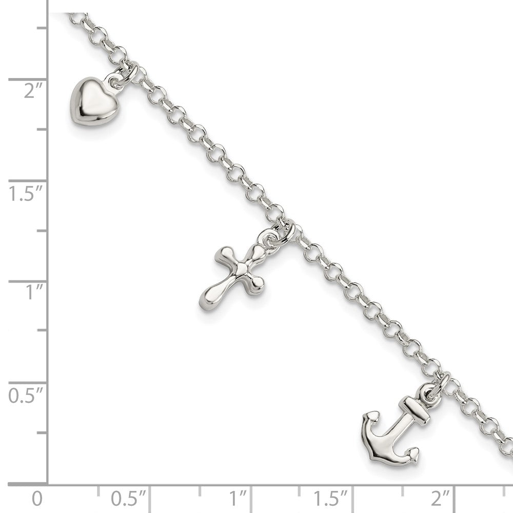 FJC Finejewelers 925 Sterling Silver Cross, Anchor, Heart Bracelet 7.5 Inches x 9 mm
