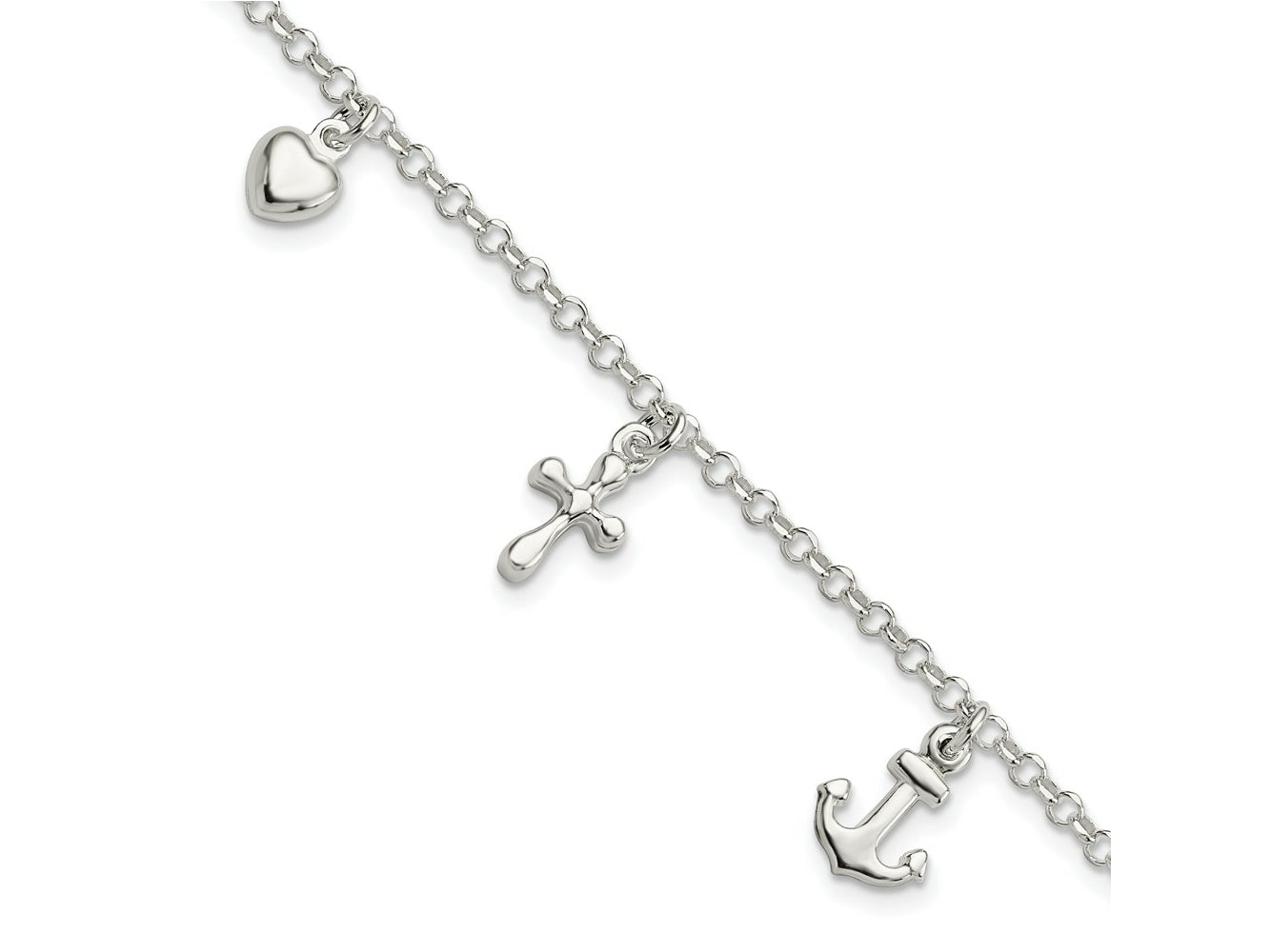 FJC Finejewelers 925 Sterling Silver Cross, Anchor, Heart Bracelet 7.5 Inches x 9 mm