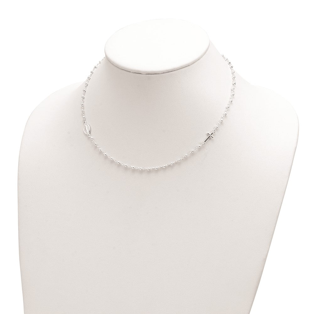 FJC Finejewelers 925 Sterling Silver Medal/Cross with 1.5in ext. Rosary Necklace 16 Inches x 7 mm