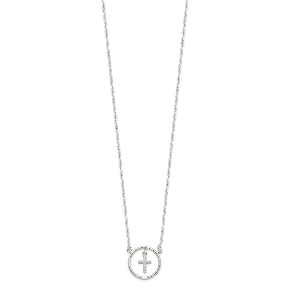 FJC Finejewelers 925 Sterling Silver CZ Cross in Circle Necklace 16 Inches x 15 mm
