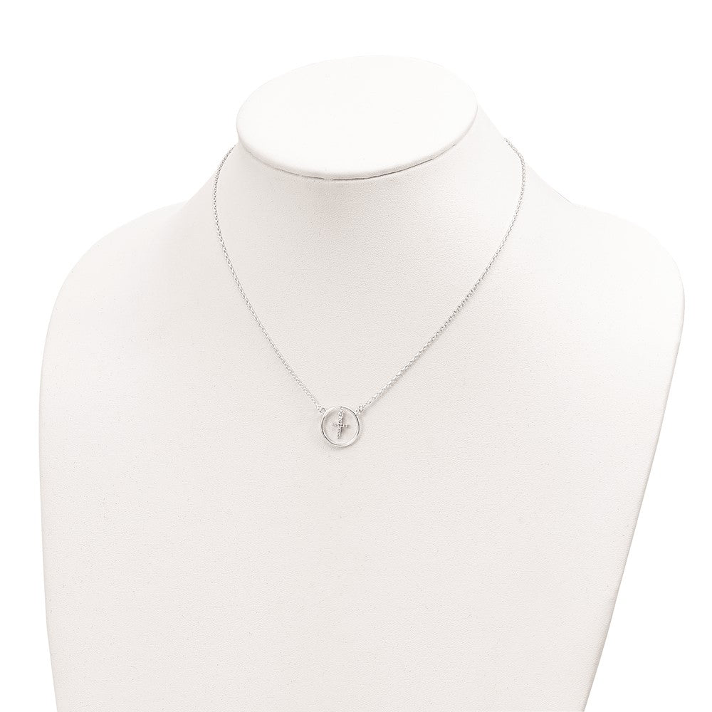 FJC Finejewelers 925 Sterling Silver CZ Cross in Circle Necklace 16 Inches x 15 mm