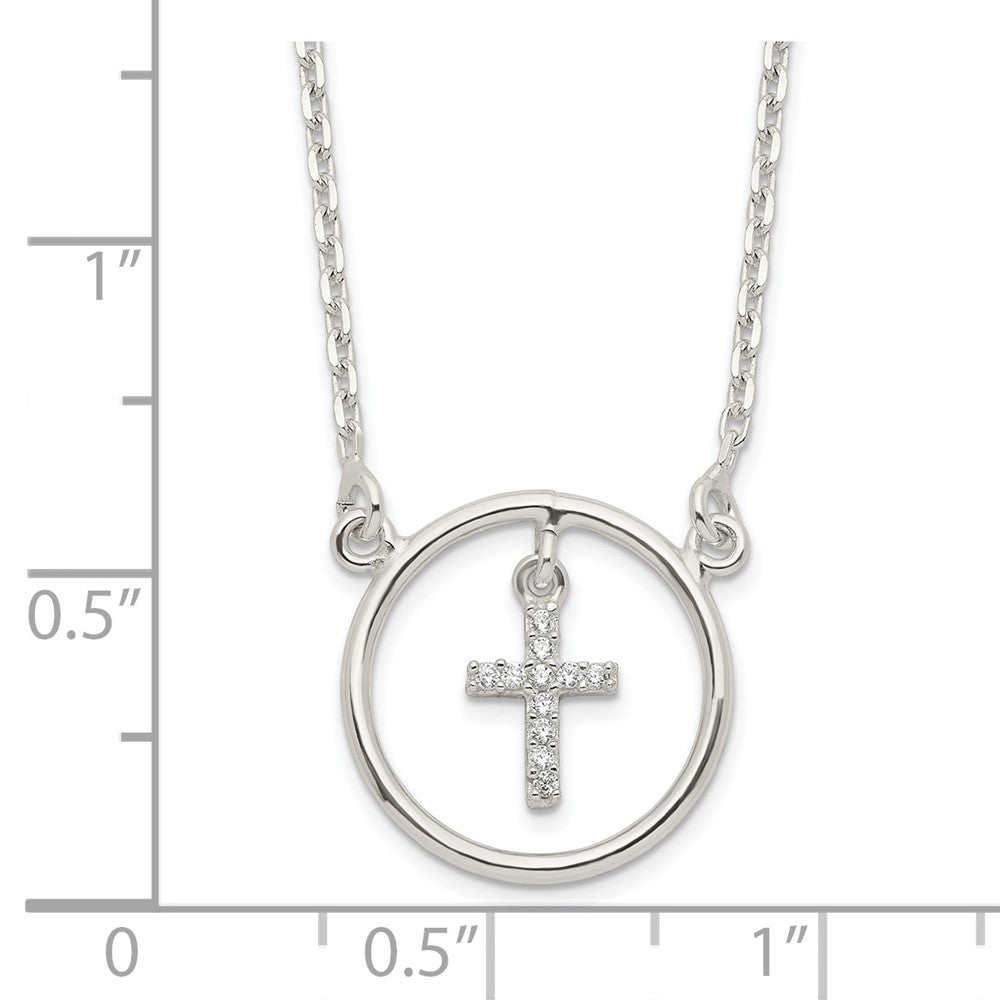 FJC Finejewelers 925 Sterling Silver CZ Cross in Circle Necklace 16 Inches x 15 mm