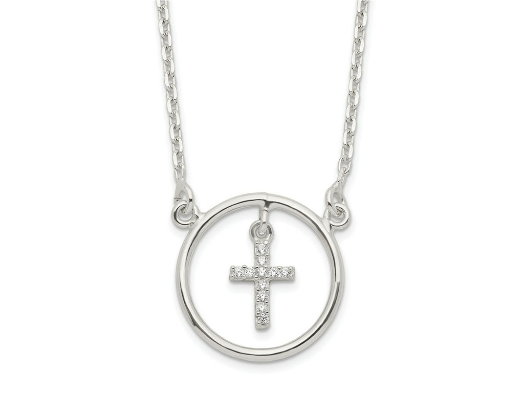 FJC Finejewelers 925 Sterling Silver CZ Cross in Circle Necklace 16 Inches x 15 mm