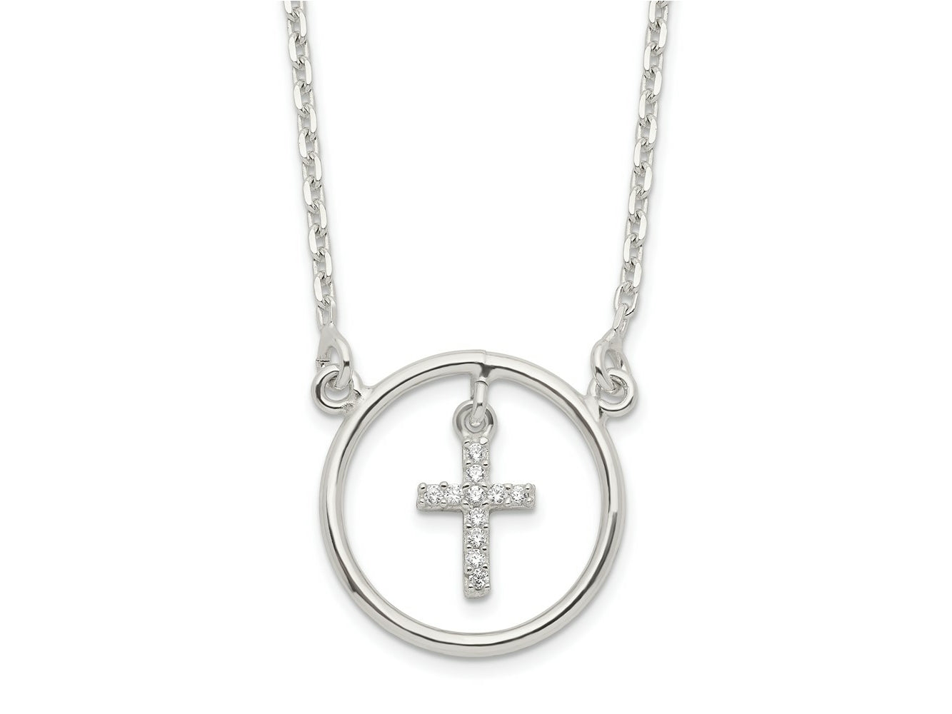FJC Finejewelers 925 Sterling Silver CZ Cross in Circle Necklace 16 Inches x 15 mm