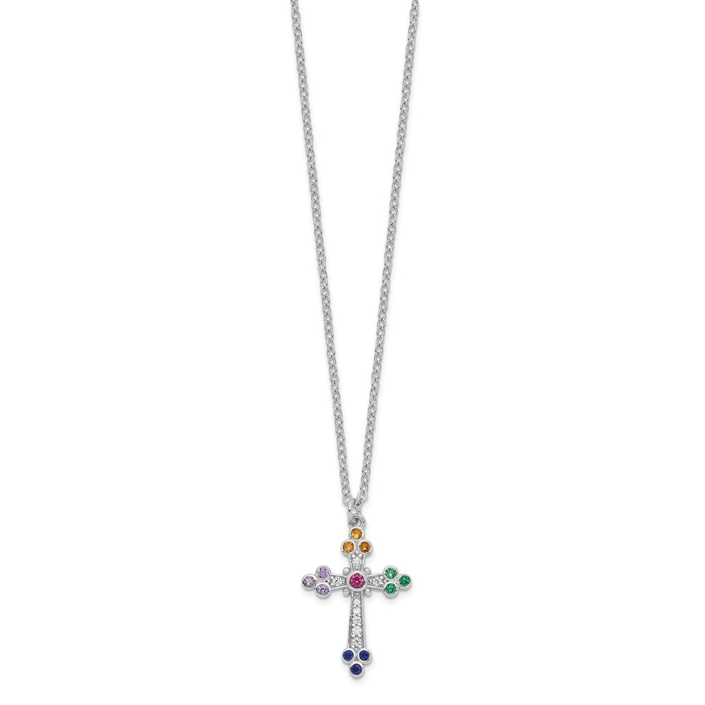FJC Finejewelers 925 Sterling Silver  Polished Multi-color CZ Cross Necklace 18 Inches x 12 mm