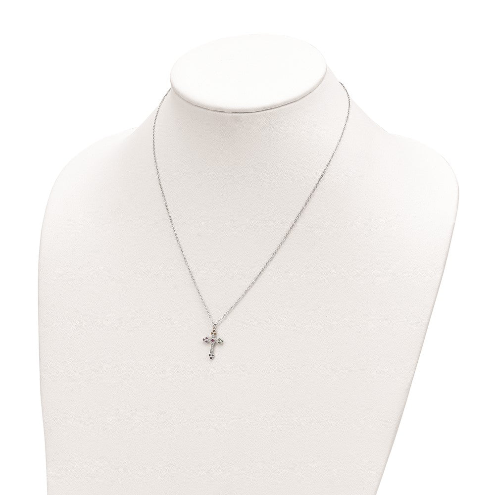 FJC Finejewelers 925 Sterling Silver  Polished Multi-color CZ Cross Necklace 18 Inches x 12 mm
