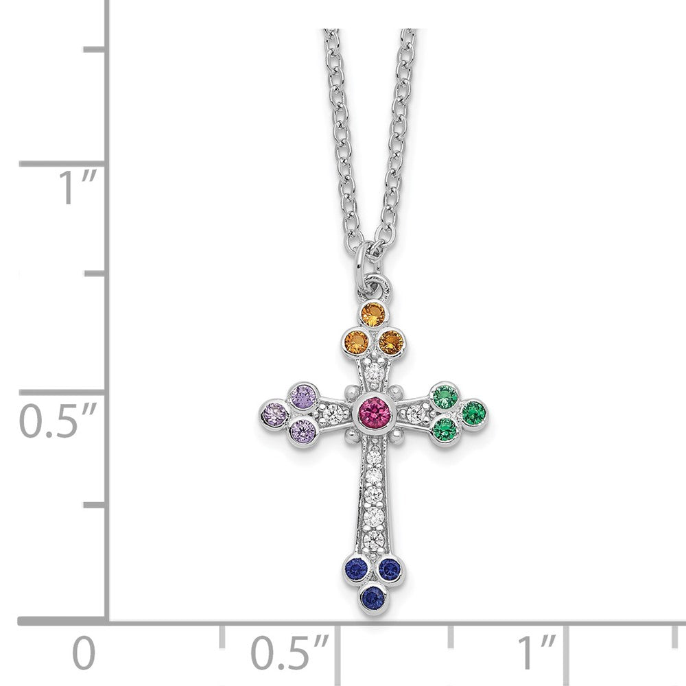 FJC Finejewelers 925 Sterling Silver  Polished Multi-color CZ Cross Necklace 18 Inches x 12 mm