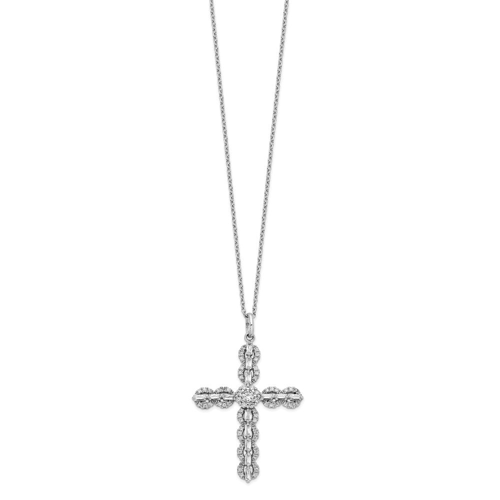 FJC Finejewelers 925 Sterling Silver Rhodium Plated Polished CZ Cross Necklace 18 Inches x 28 mm