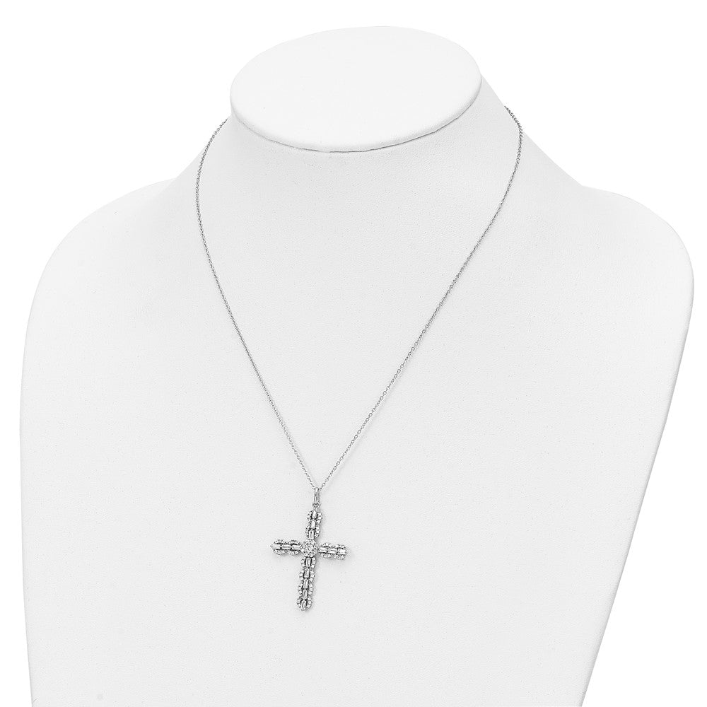 FJC Finejewelers 925 Sterling Silver Rhodium Plated Polished CZ Cross Necklace 18 Inches x 28 mm