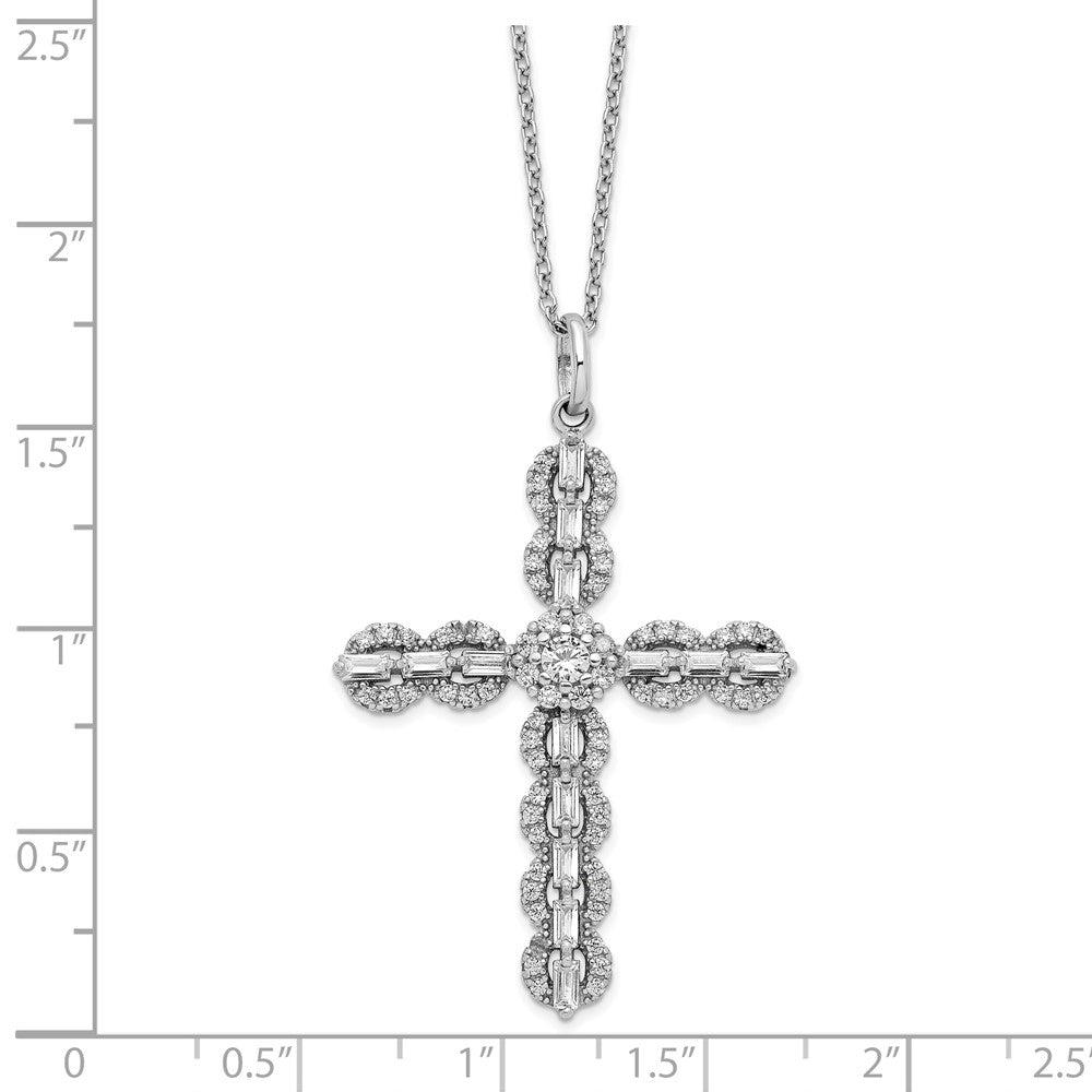 FJC Finejewelers 925 Sterling Silver Rhodium Plated Polished CZ Cross Necklace 18 Inches x 28 mm