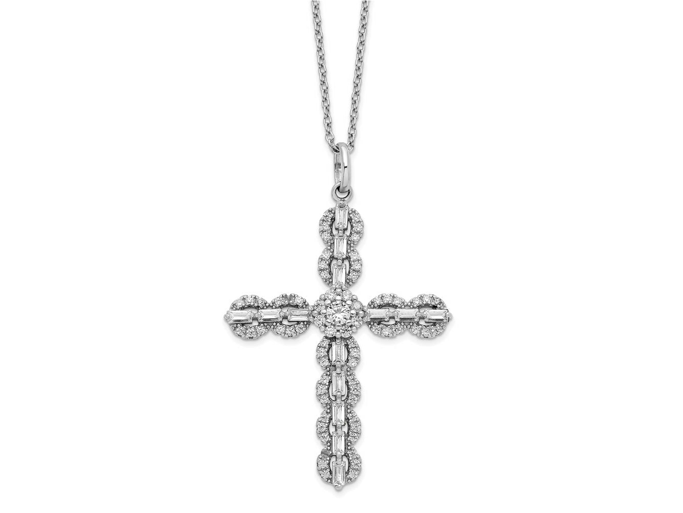 FJC Finejewelers 925 Sterling Silver Rhodium Plated Polished CZ Cross Necklace 18 Inches x 28 mm