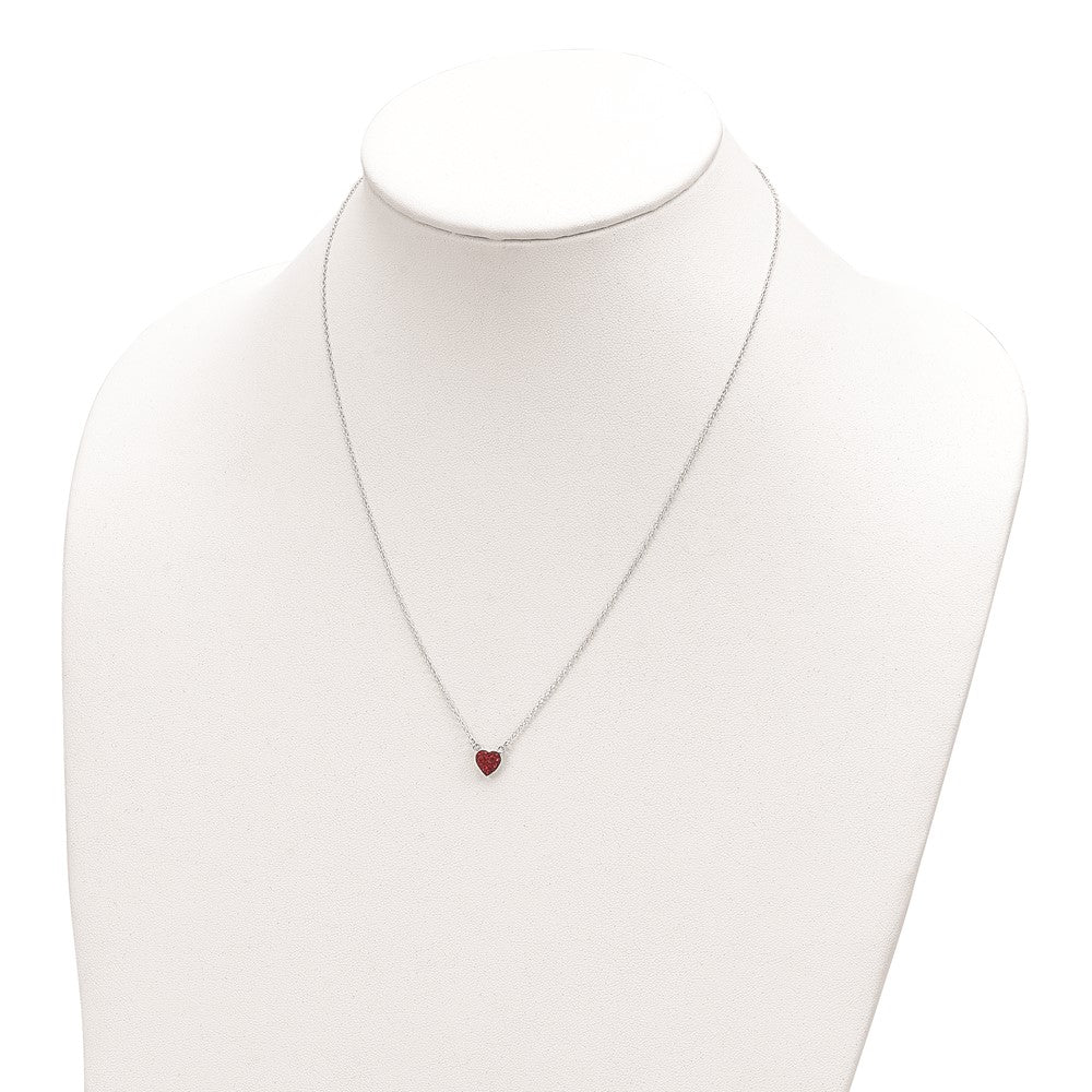 FJC Finejewelers 925 Sterling Silver 18.25in  Polished Red Crystal Heart Necklace 18 Inches x 8 mm
