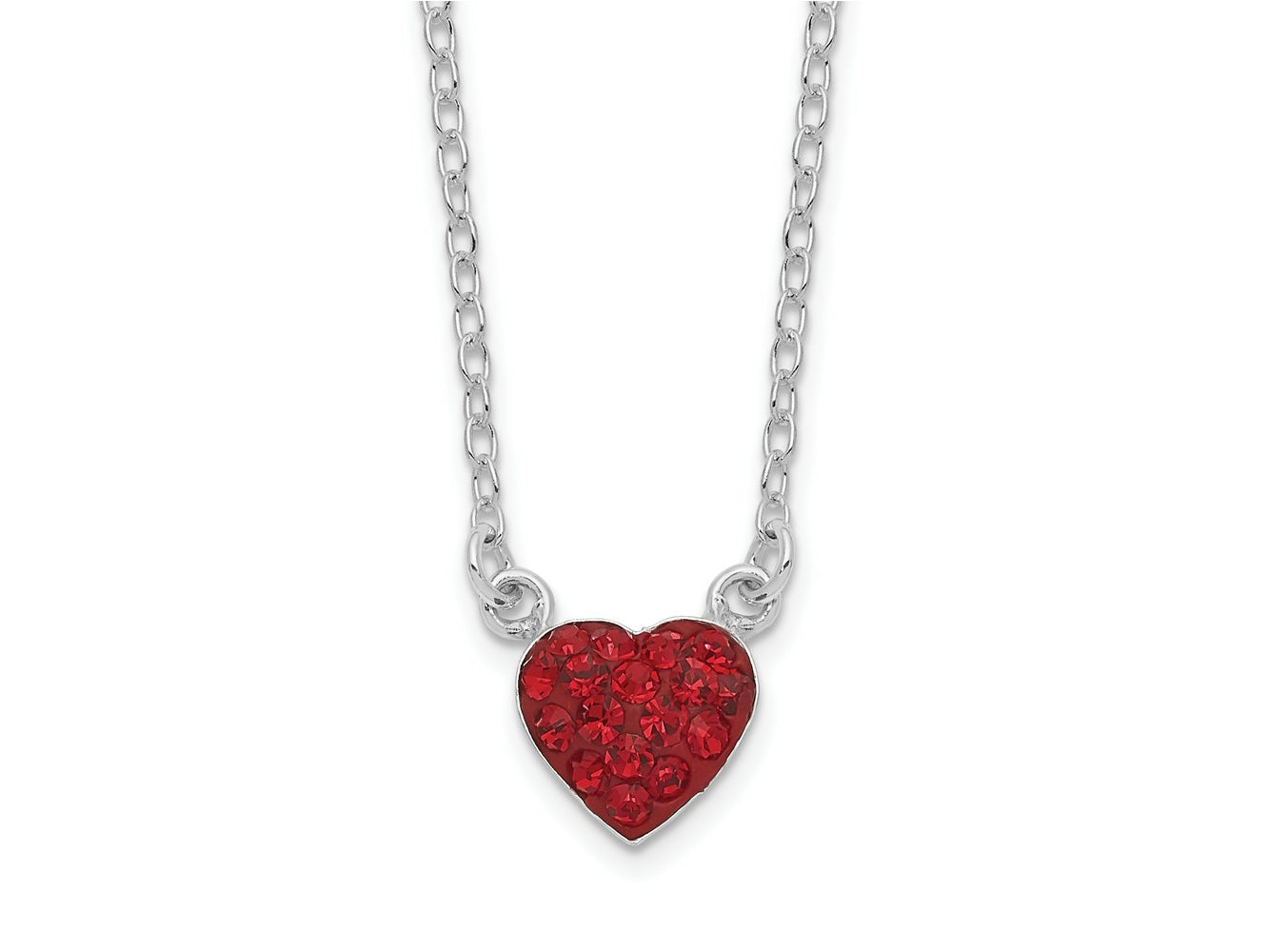 FJC Finejewelers 925 Sterling Silver 18.25in  Polished Red Crystal Heart Necklace 18 Inches x 8 mm