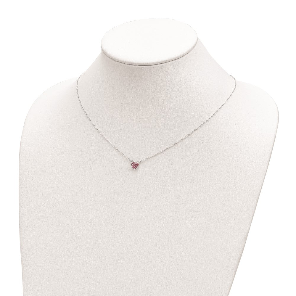 FJC Finejewelers 925 Sterling Silver Rhodium Plated Polished Pink Crystal Heart Necklace 18 Inches x 8 mm