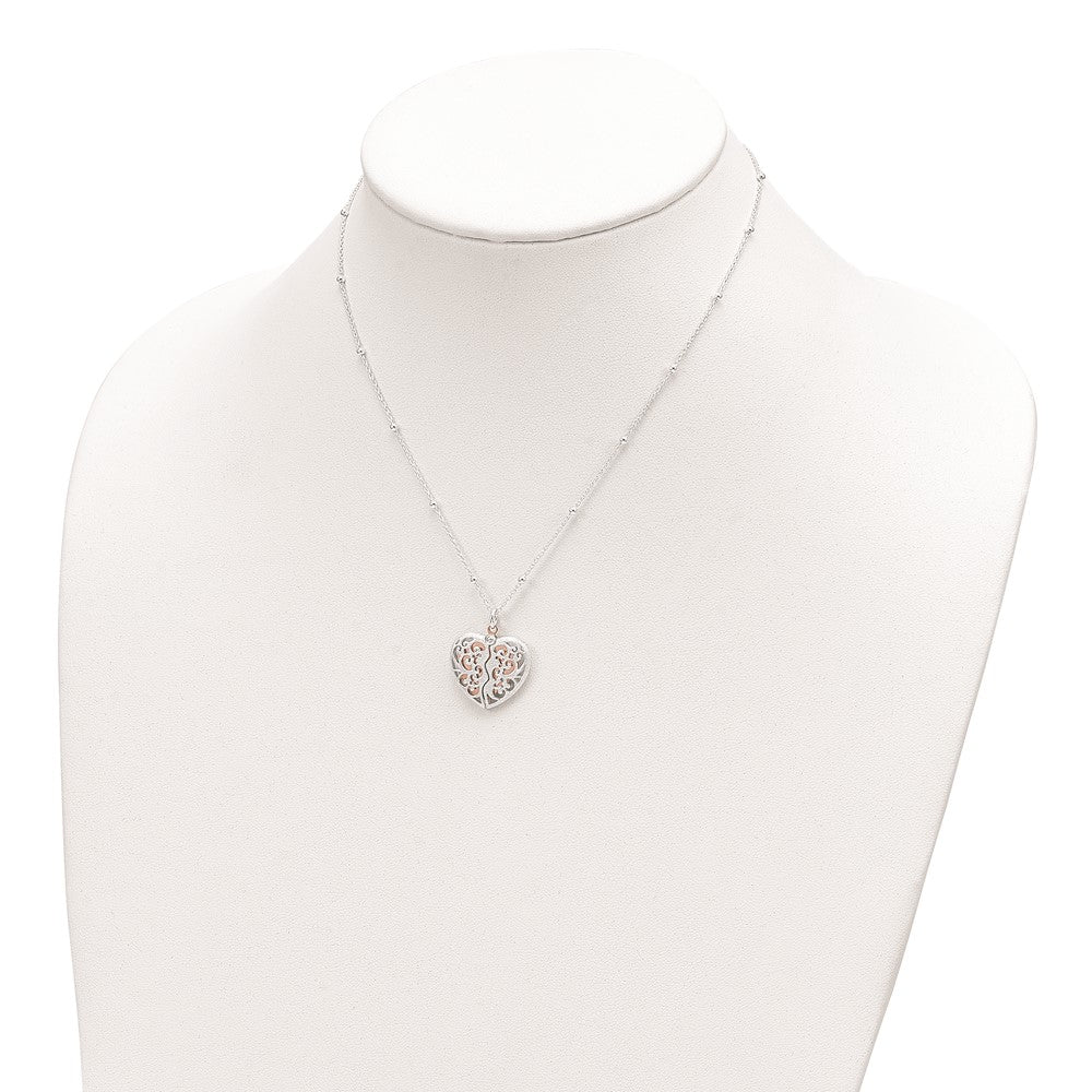 FJC Finejewelers 925 Sterling Silver and Rose-tone Polished Moveable Heart Necklace 16 Inches x 20 mm