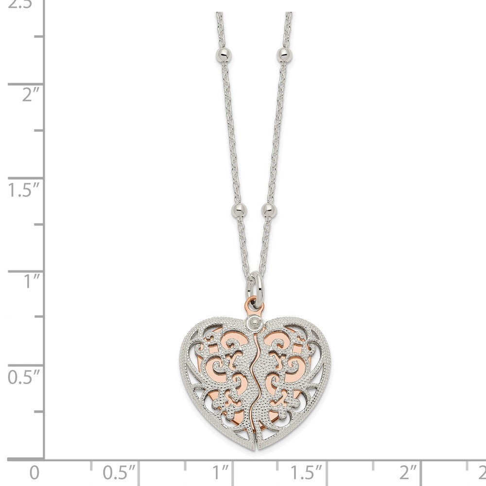 FJC Finejewelers 925 Sterling Silver and Rose-tone Polished Moveable Heart Necklace 16 Inches x 20 mm