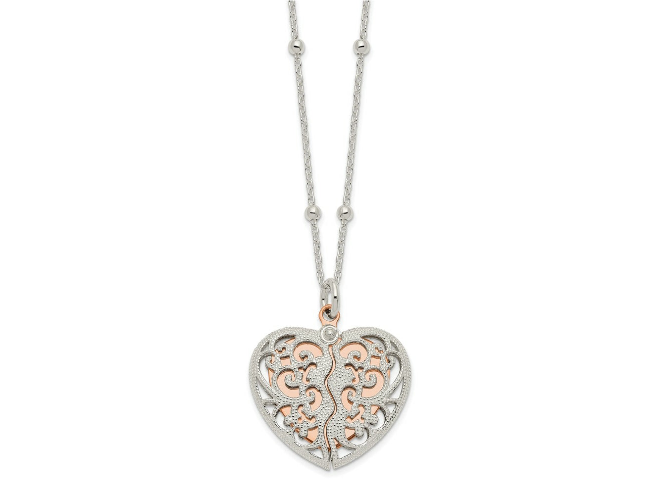 FJC Finejewelers 925 Sterling Silver and Rose-tone Polished Moveable Heart Necklace 16 Inches x 20 mm