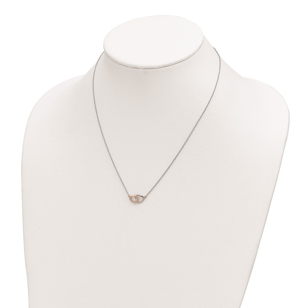 FJC Finejewelers 925 Sterling Silver Cable  Rose Tone Polished Hearts Necklace 18 Inches x 16 mm