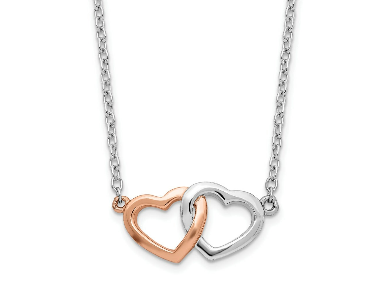 FJC Finejewelers 925 Sterling Silver Cable  Rose Tone Polished Hearts Necklace 18 Inches x 16 mm